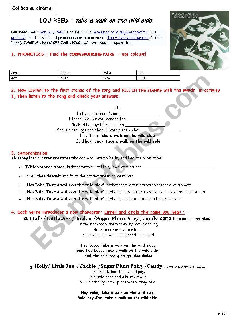 LOU REEDÂ´s hey babe!  TAKE A WALK ON THE WILD SIDE