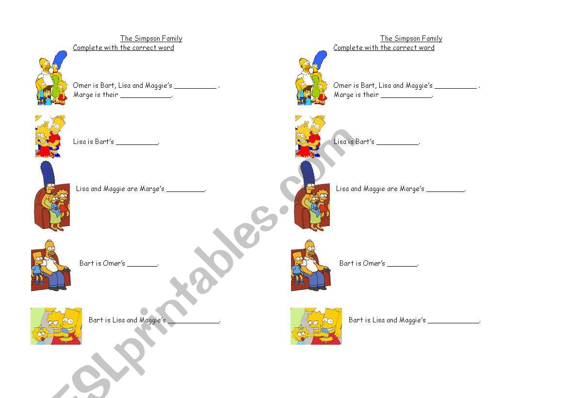 The Simpson family worksheet worksheet