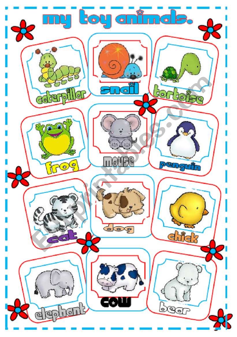 My toy animals pictionary worksheet