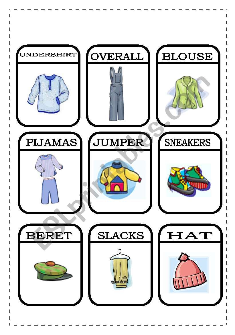 CLOTHES - MEMORY GAME 1/2 worksheet