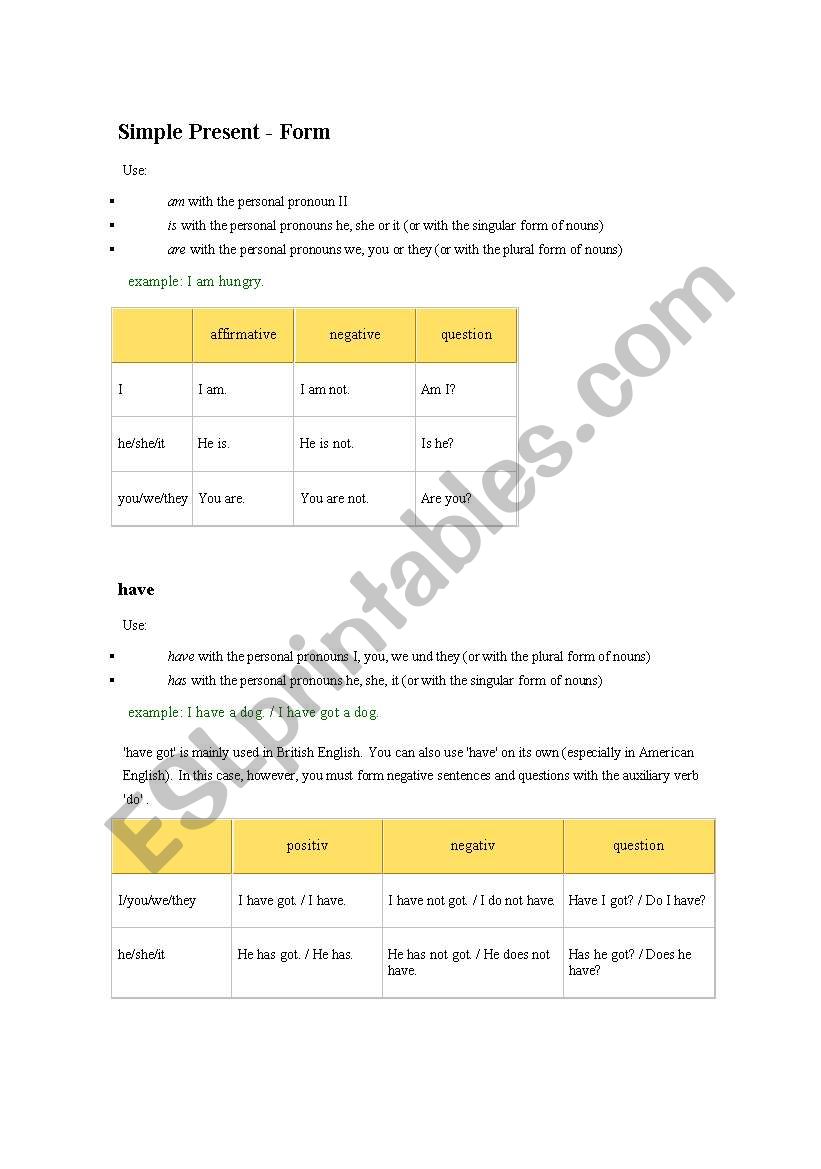 Present Simple  worksheet