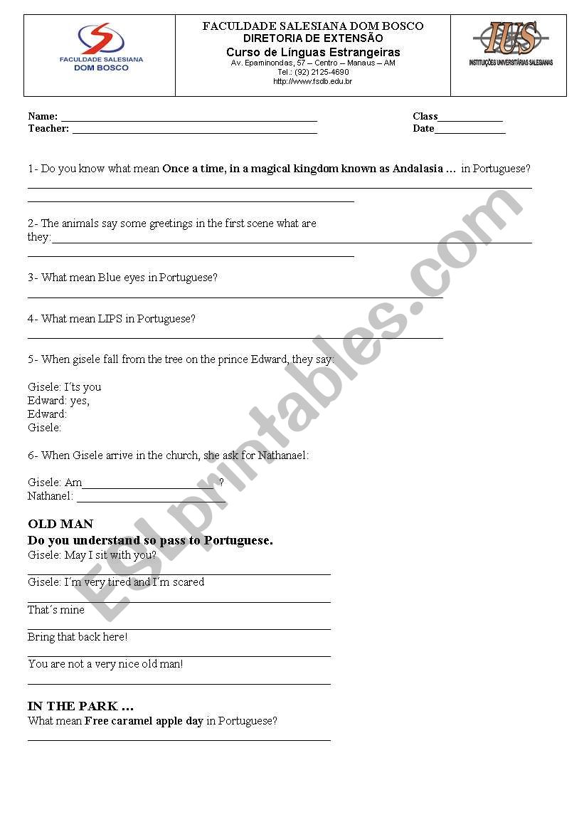 enchanted movie worksheet