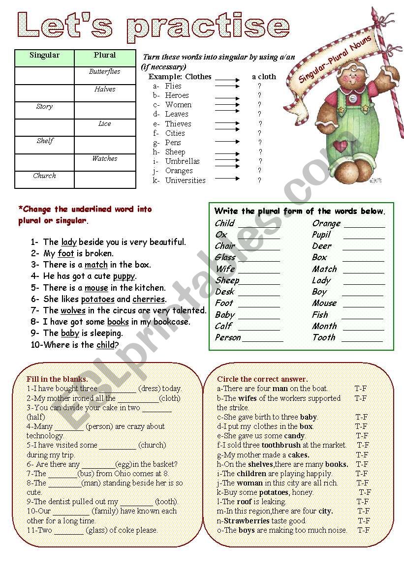 Singulars-Plurals worksheet