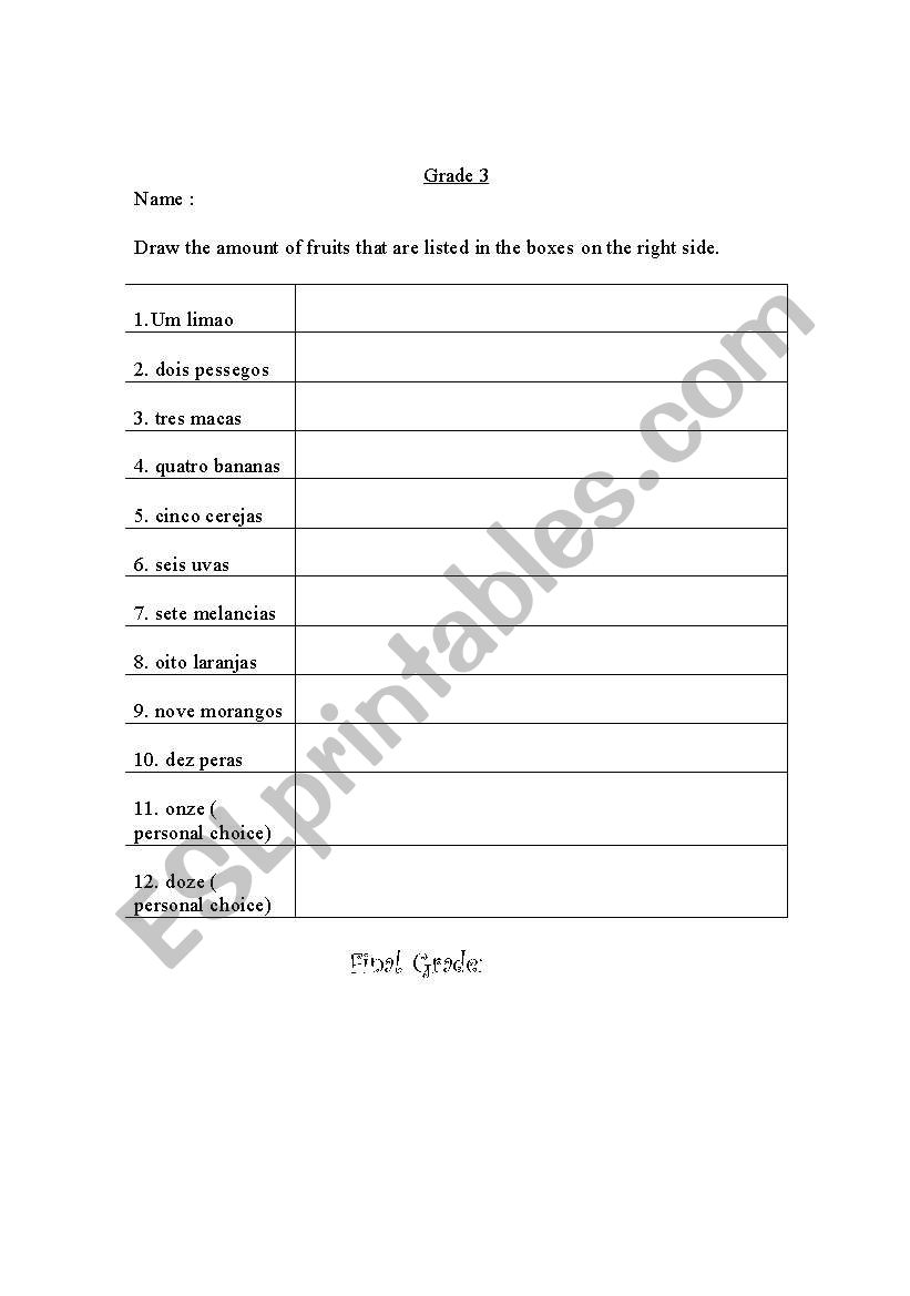 Fruits and Numbers worksheet