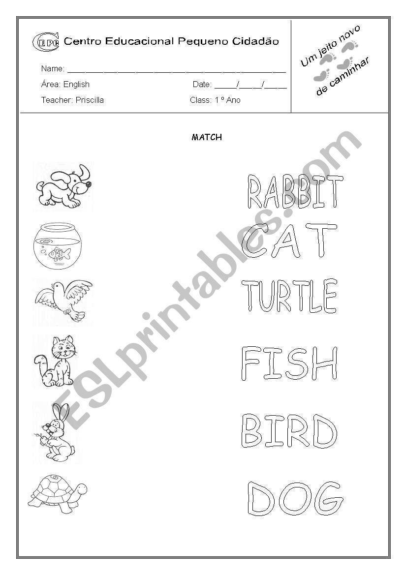 Animals match worksheet