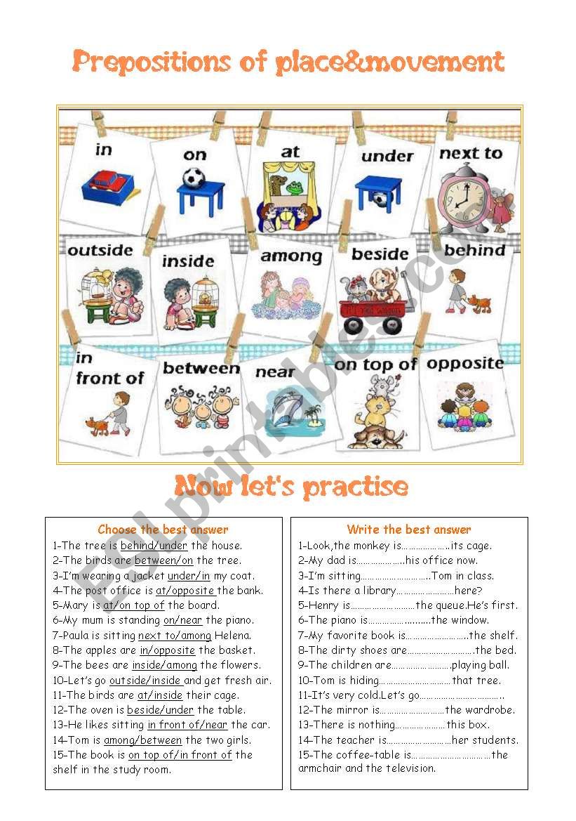 Prepositions of place worksheet