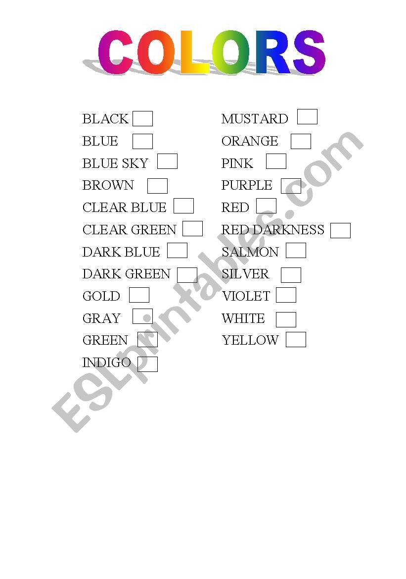 Colours worksheet