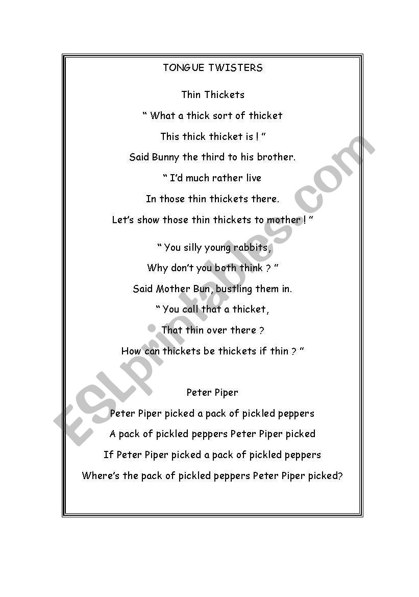 TONGUE TWISTERS worksheet