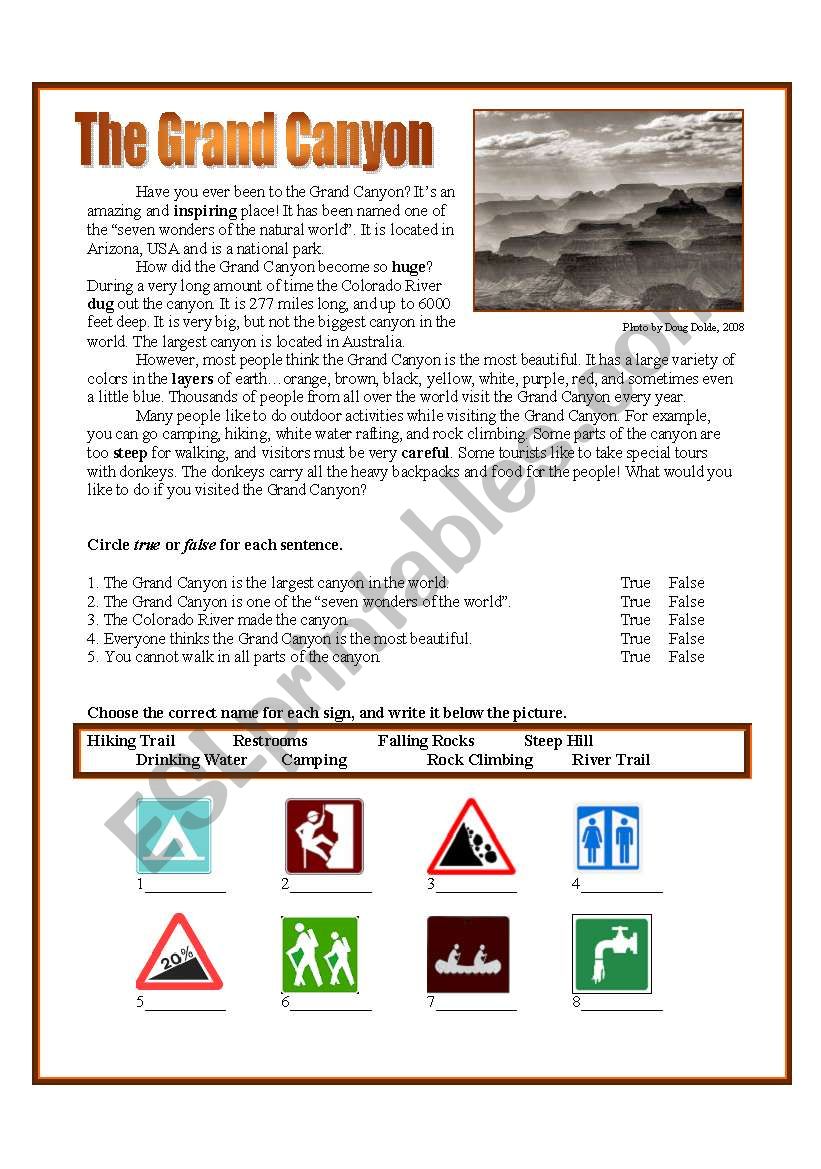 The Grand Canyon worksheet
