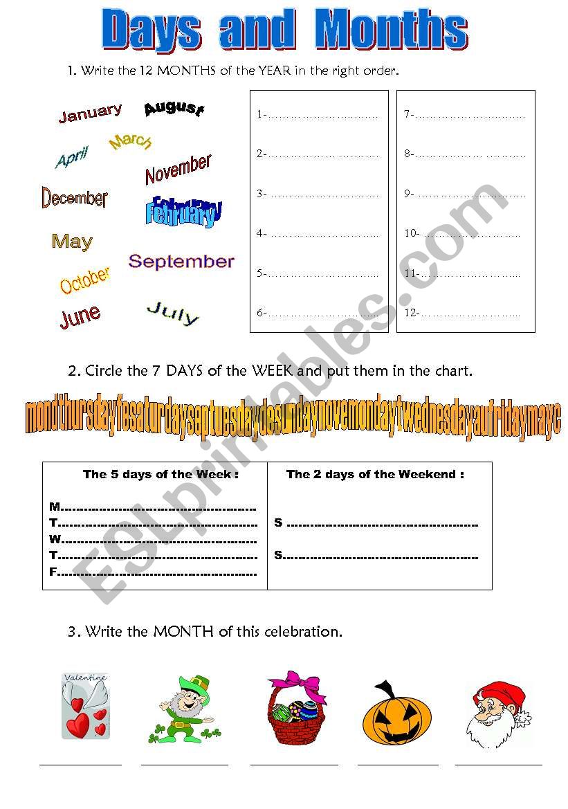 DAYS and MONTHS worksheet