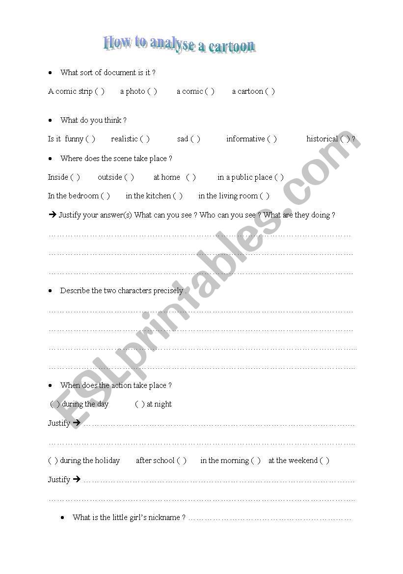 A cartoon worksheet