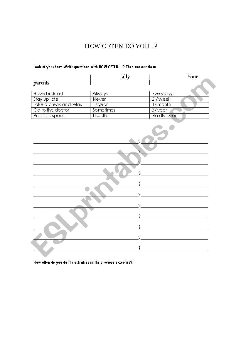 How often do you...? worksheet