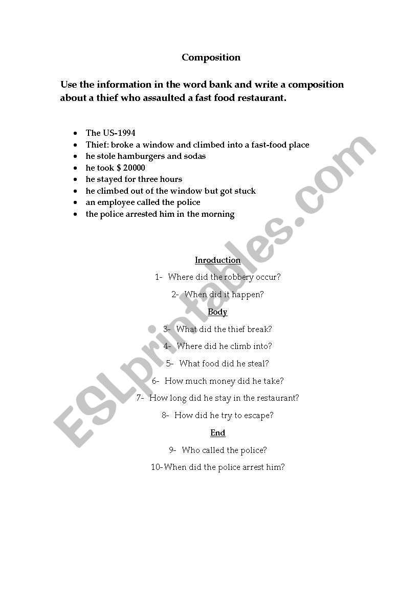 A robbery worksheet