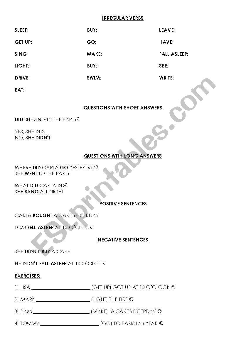 irregular verbs worksheet