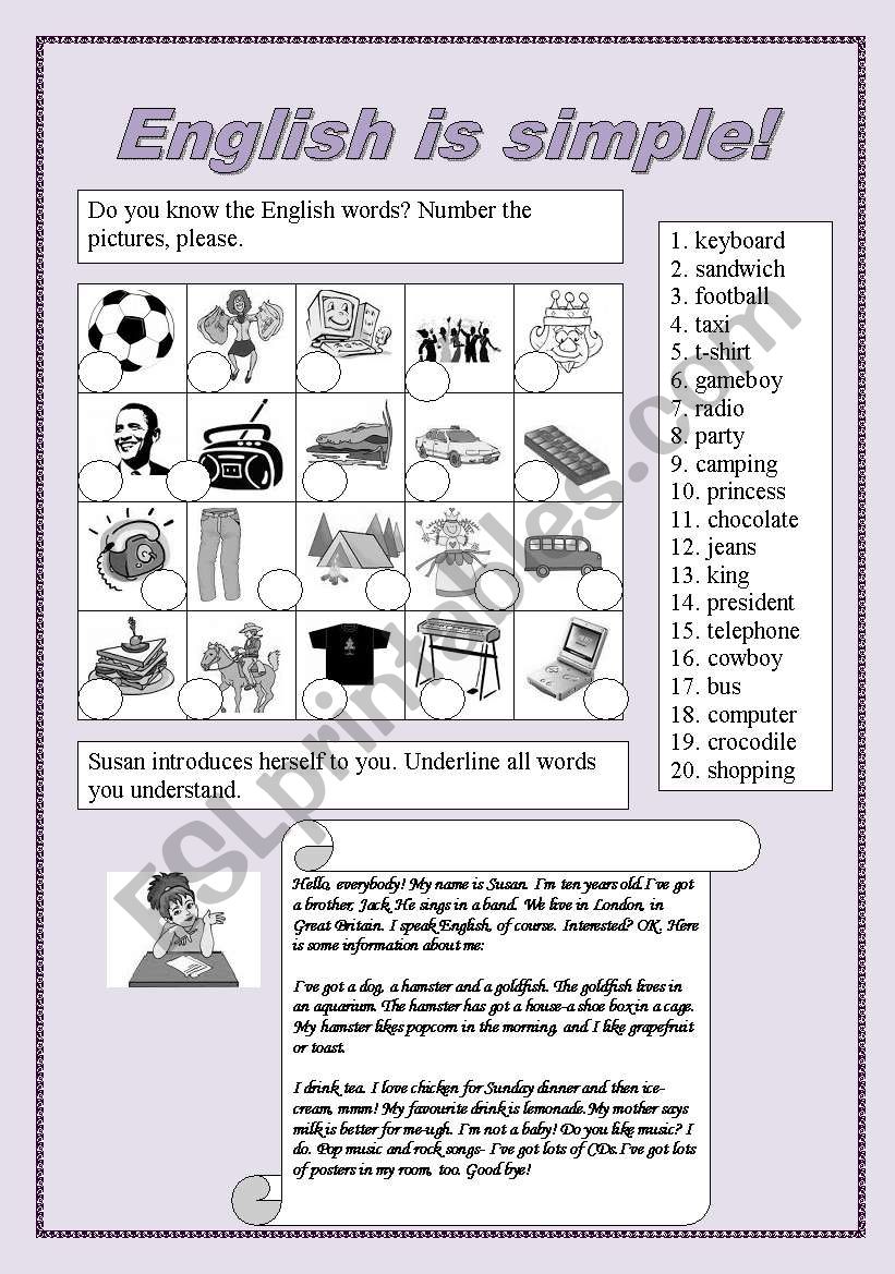 English is simple worksheet