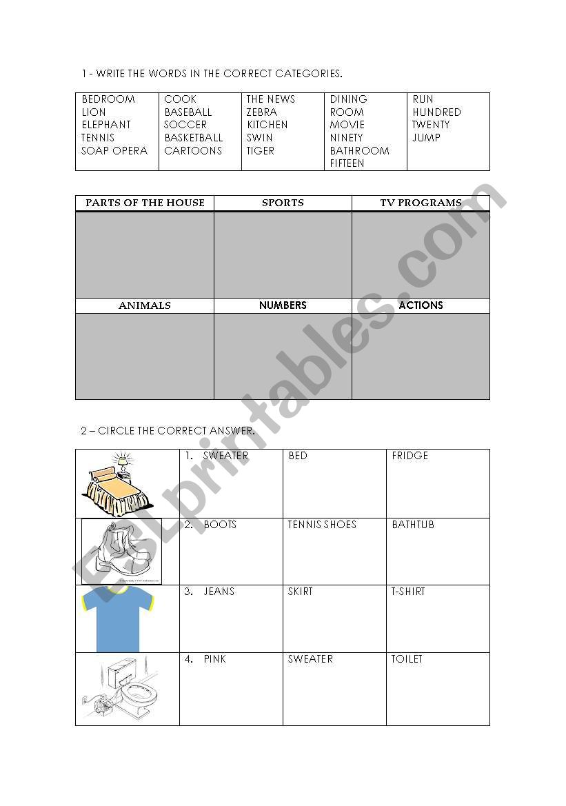 Vocabulary worksheet