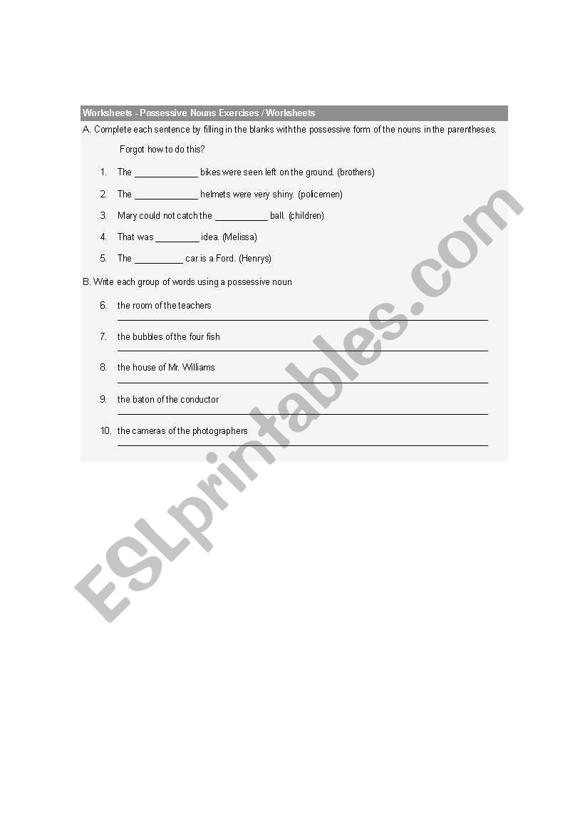 possessive nouns worksheet