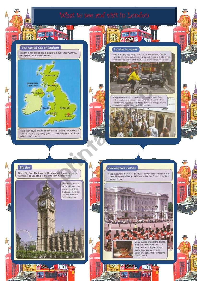 What to see and visit in London (1/3) 1 Page (6 pages + exercises)