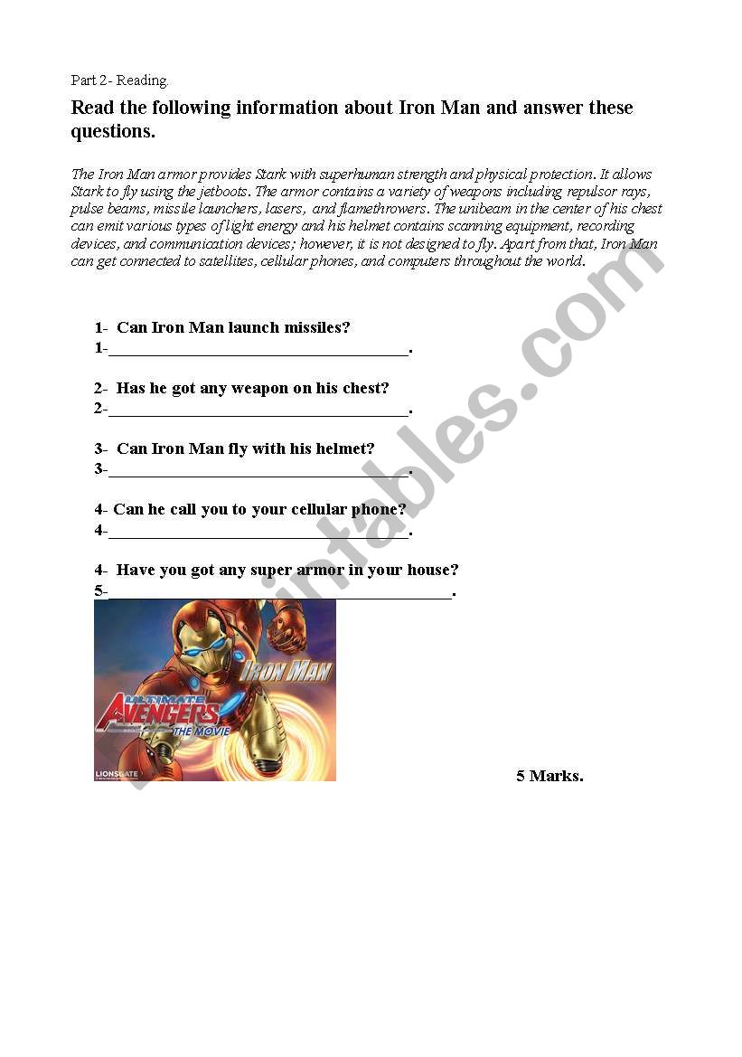 Iron man Test  part 2 worksheet