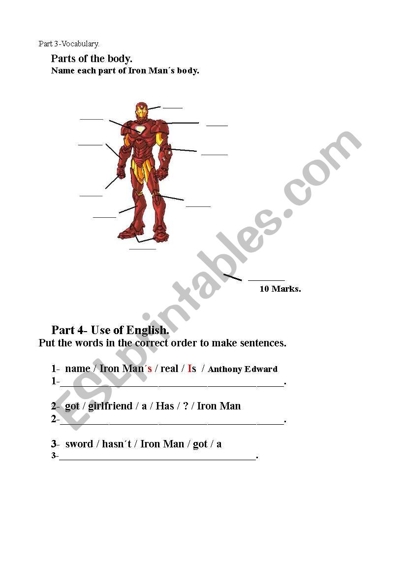 Iron man Test  part 3 worksheet