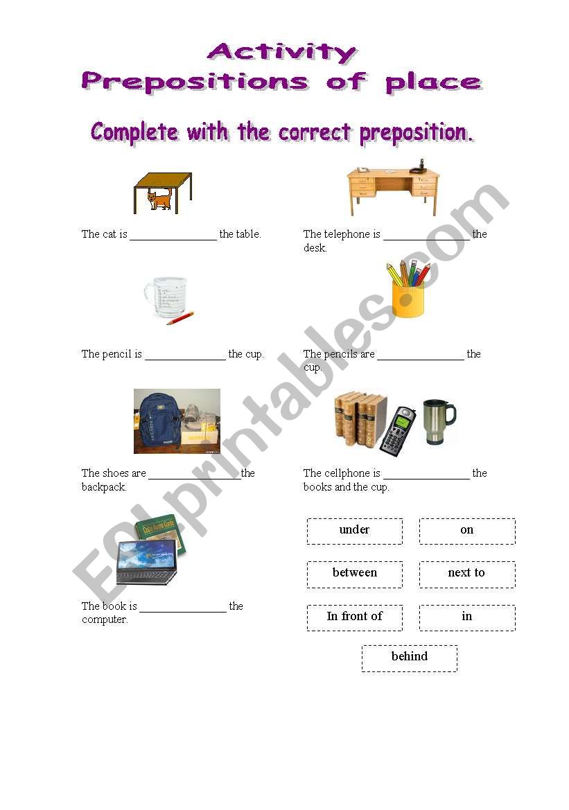 Prepositions of place worksheet