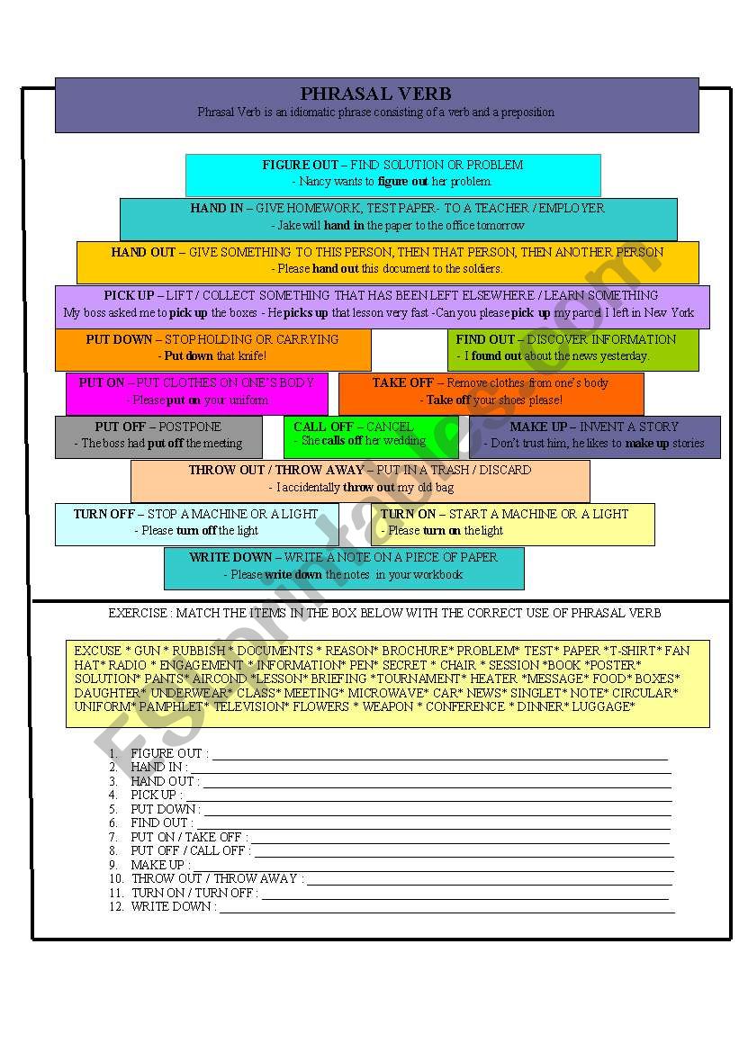 PHRASAL VERBS worksheet