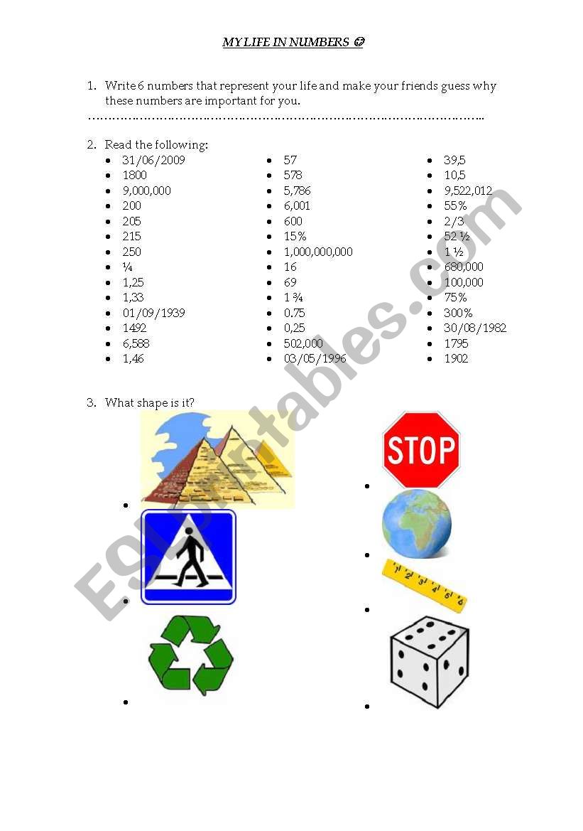 Maths in English worksheet