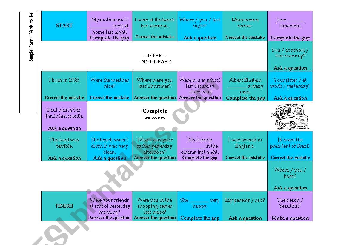 Board Game (To Be Past) worksheet