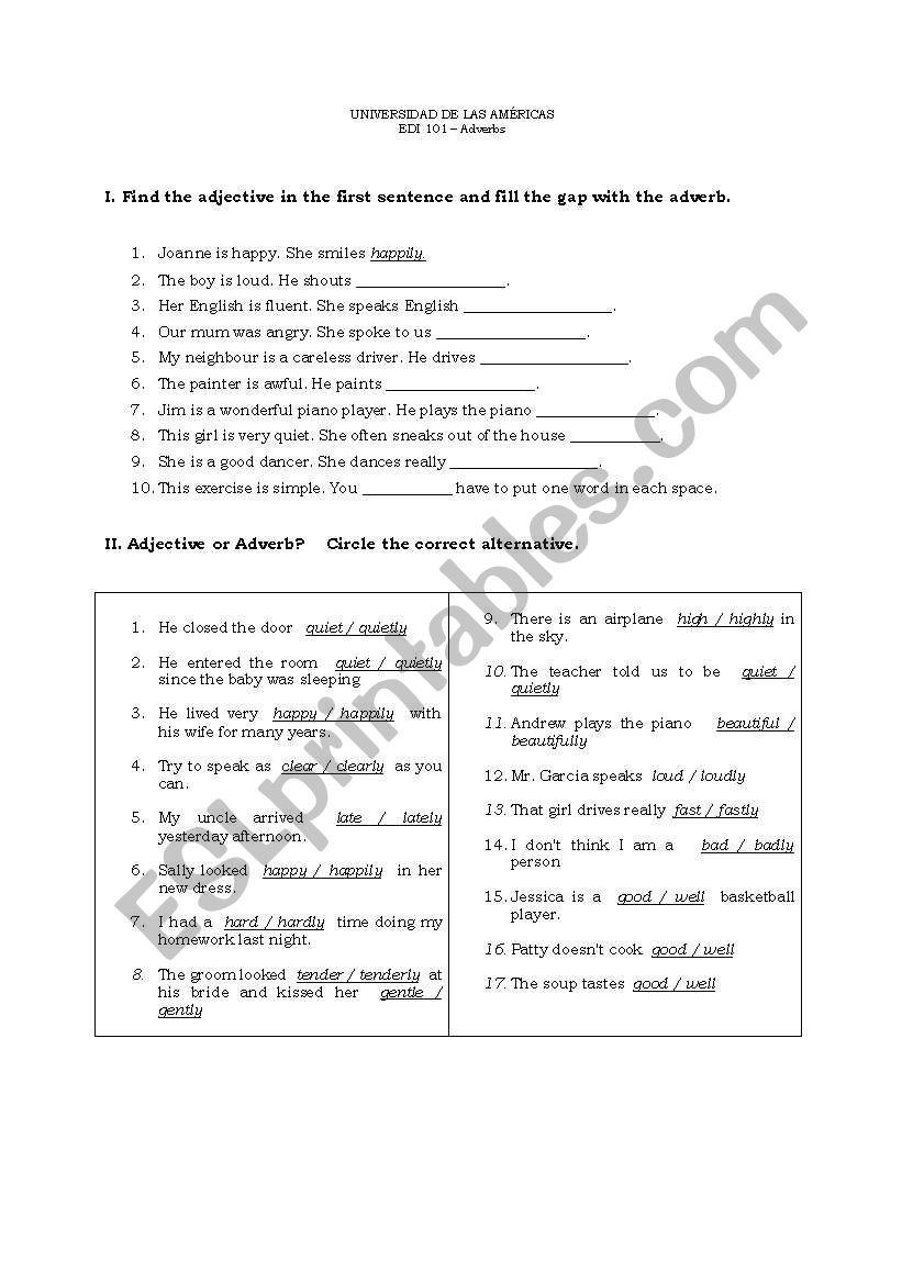 Adverbs worksheet