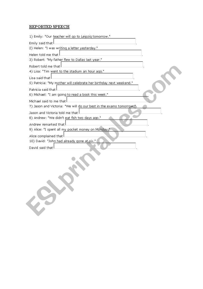 reported speech worksheet