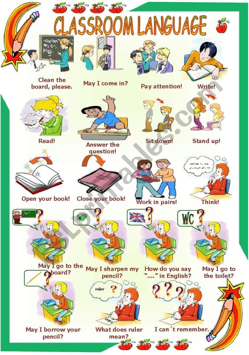 Classroom language  worksheet