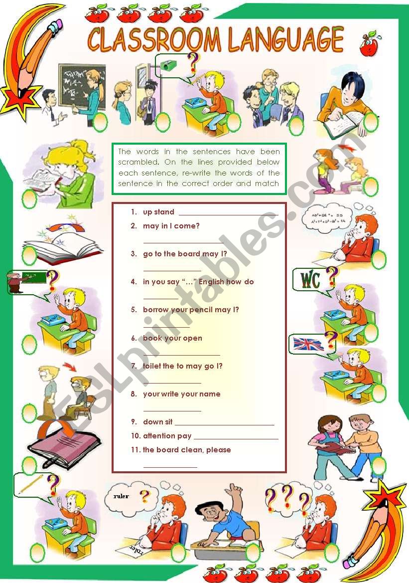 Classroom language worksheet