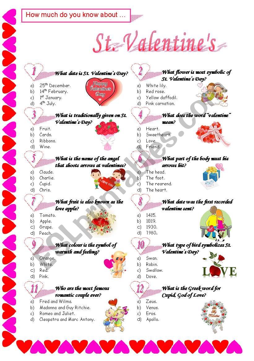 St. Valentines worksheet