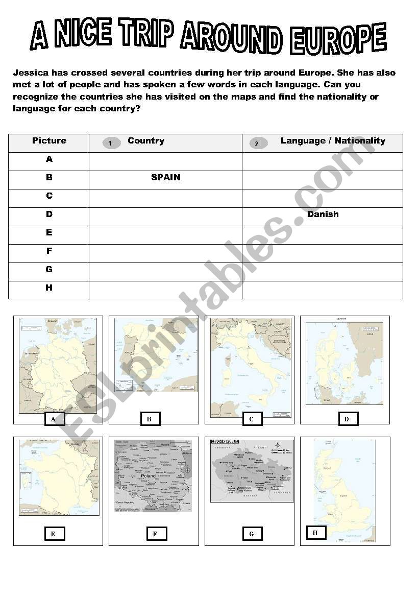 A NICE TRIP AROUND EUROPE 3/3 worksheet