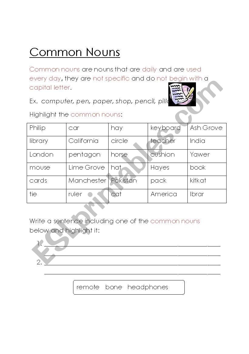 Common Nouns worksheet