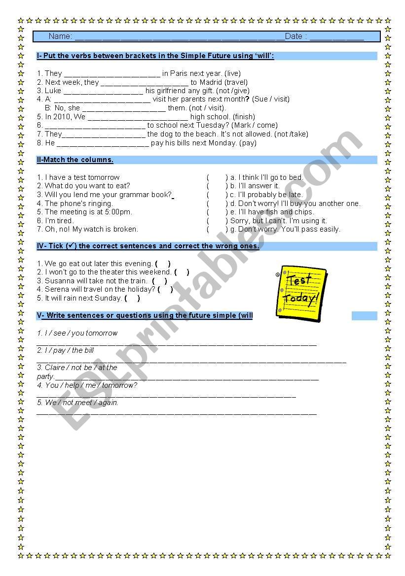 Future Will / Won´t - ESL worksheet by eslteacher78