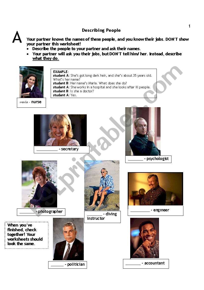 Describing people worksheet