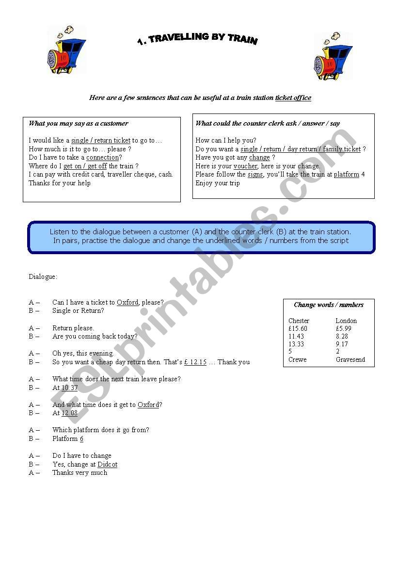 Travelling by train worksheet