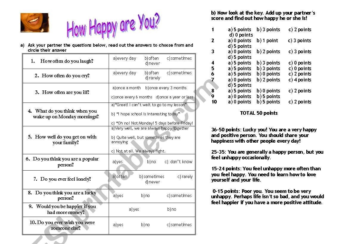 How happy are you? worksheet