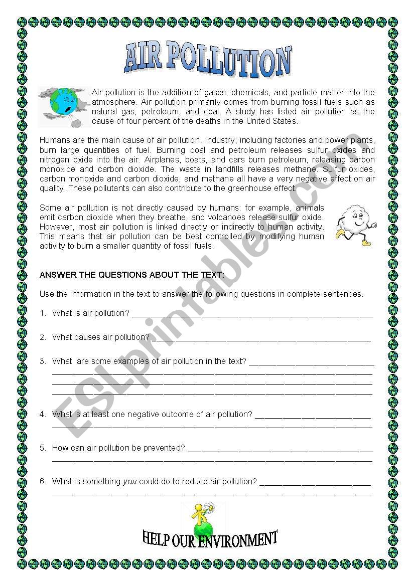 AIR POLLUTION worksheet