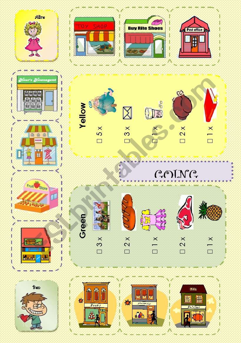 Going shopping boardgame 1/3 worksheet