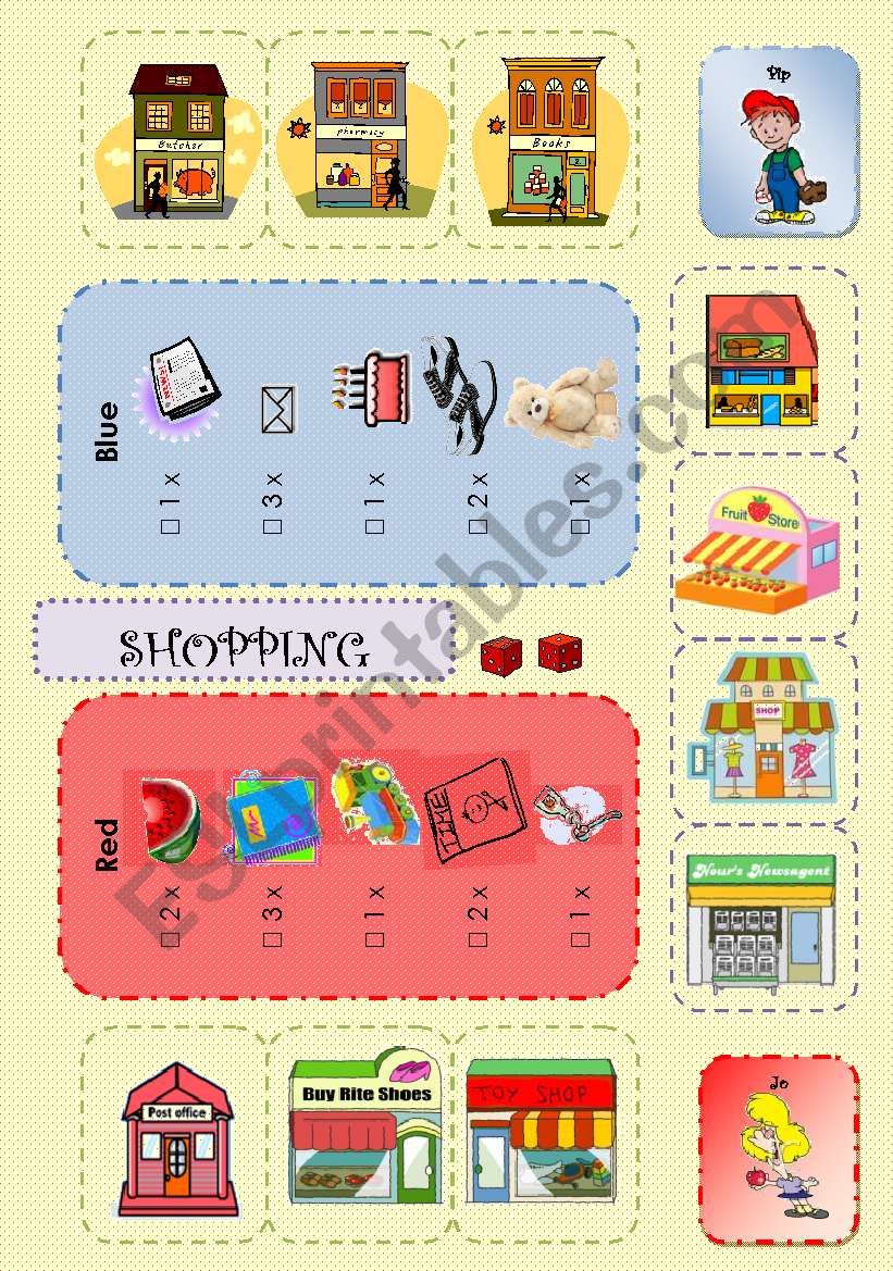 Going shopping boardgame 2/3 worksheet