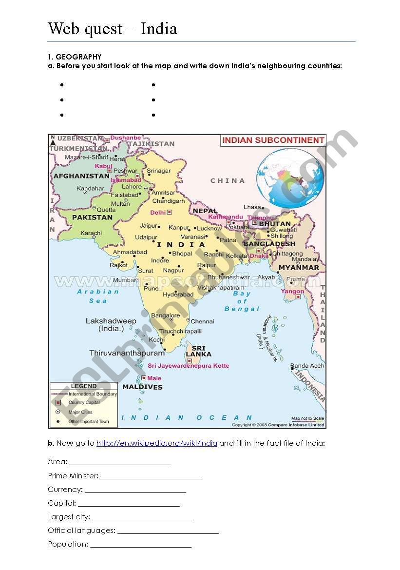 Webquest India worksheet