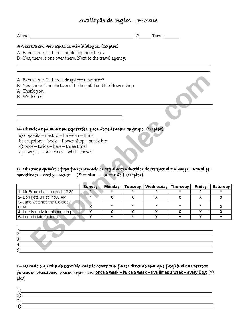 English test - 7th grade worksheet