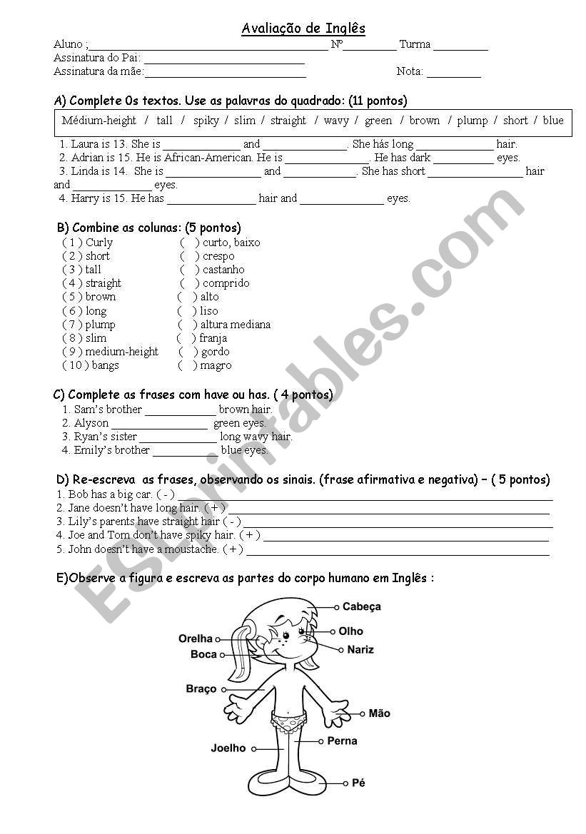 English test - 7th grade worksheet