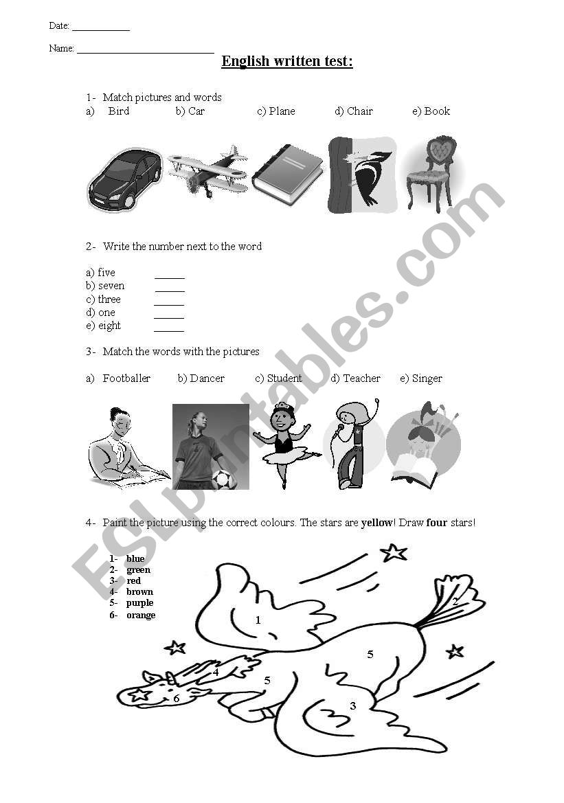 Vocabulary Test (very simple) worksheet