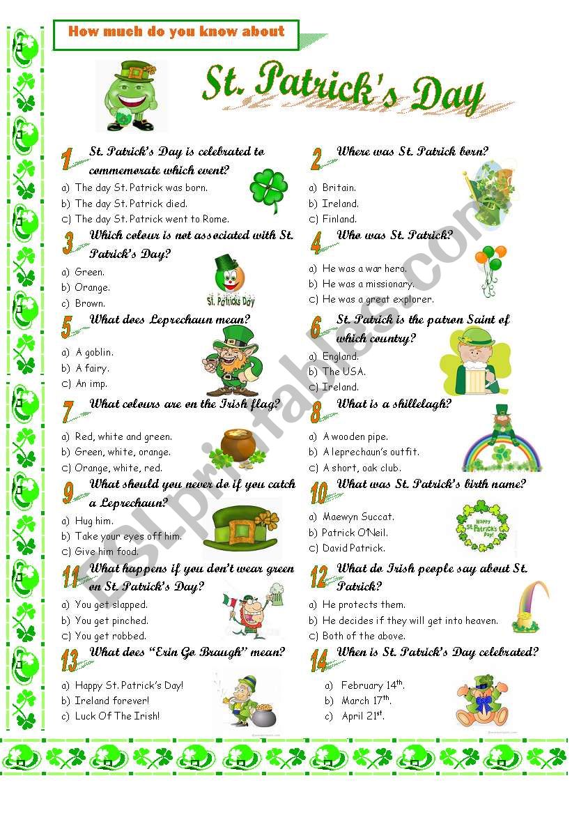 St. Patrick´s Day - ESL worksheet by Jayce