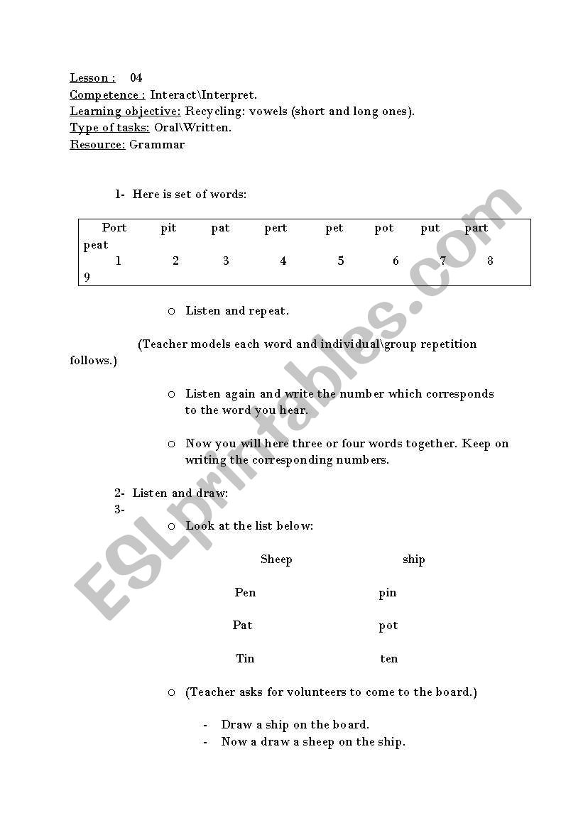 short and long vowels worksheet