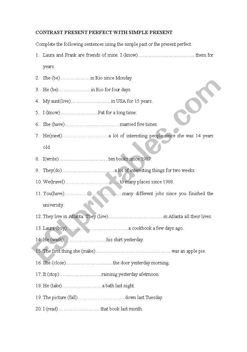 Contrast present perfect and simple present