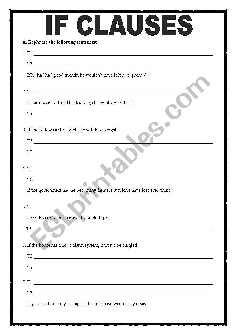 If Clauses (two pages) worksheet